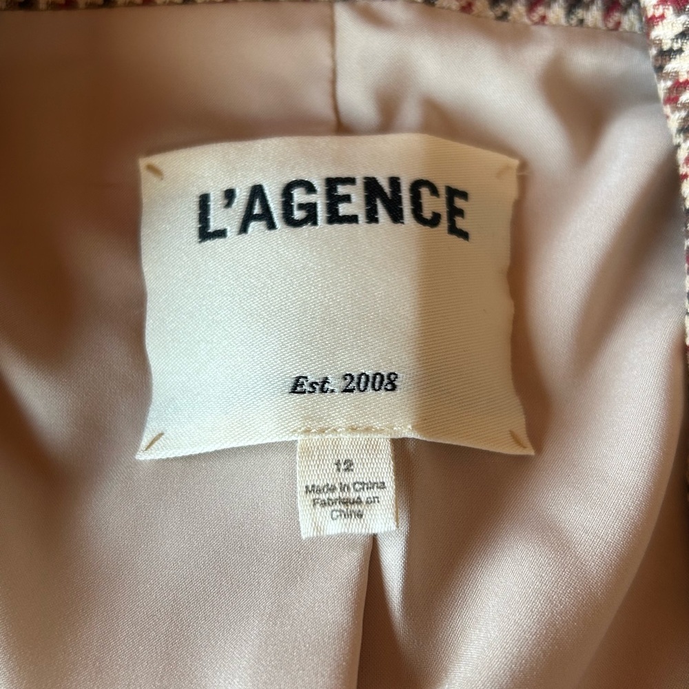 L'AGENCE Brown & Cream Houndstooth Single-Button Blazer - Picture 6 of 7